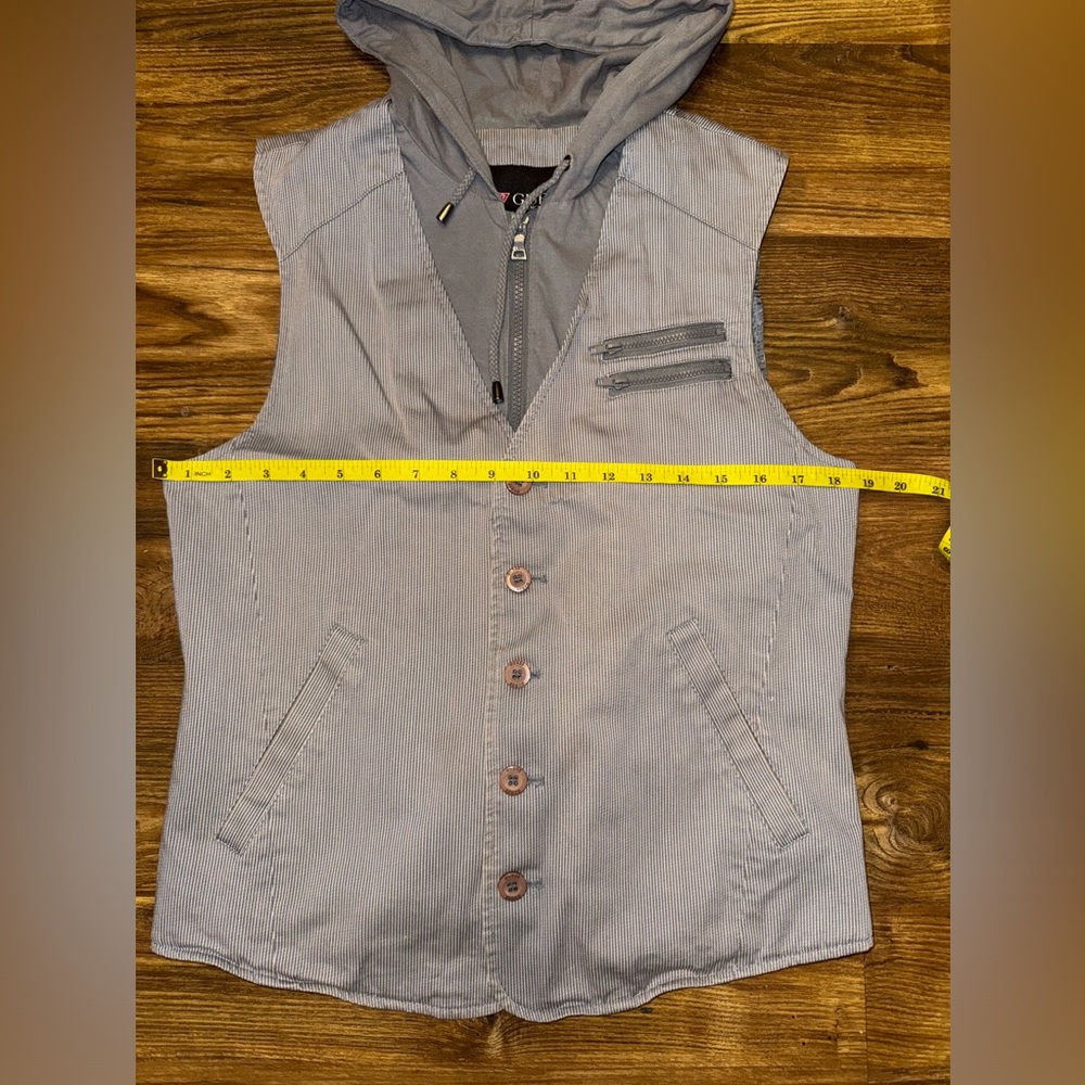 GUESS Men’s Gray Vest Zip Up Button Up Hoodie Size S - Picture 12 of 13